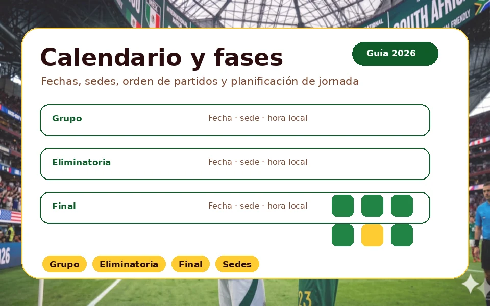 Imagen editorial de calendario del Mundial 2026 con contexto visual para la página